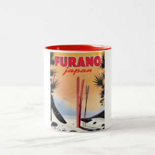 Taza Bicolor Cartel de viaje japonés Furano.
