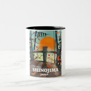 Taza Bicolor cartel de viaje mapa de Shinojima