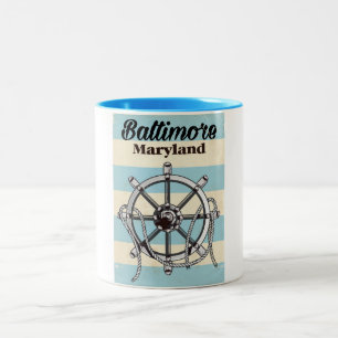 Taza Bicolor Cartel de viaje náutico vintage de Baltimore Maryl