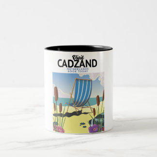 Taza Bicolor Cartel de viaje por la playa de Cadzand, Países Ba