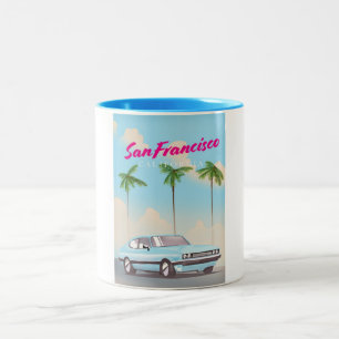 Taza Bicolor Cartel de viaje tropical de San Francisco Californ