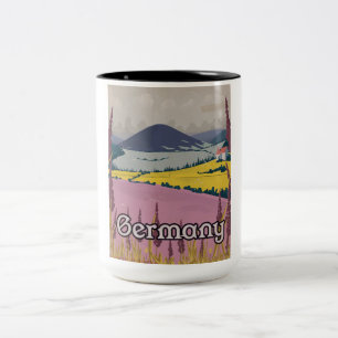 Taza Bicolor Cartel de viaje vintage de Alemania campo