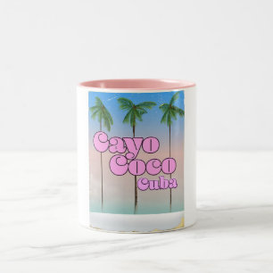 Taza Bicolor Cartel de viaje vintage de Cayo Coco Cuba