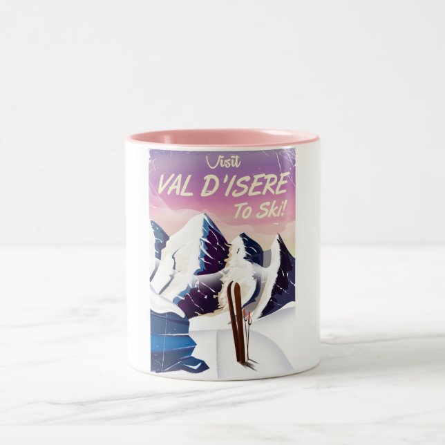 Taza Bicolor Cartel de viaje vintage de esquí de Val-d'Isère (Centro)