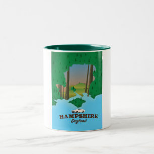 Taza Bicolor Cartel de viaje vintage de Hampshire Inglaterra.