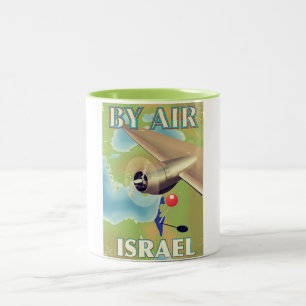 Taza Bicolor Cartel de viaje vintage de Israel por vía aérea