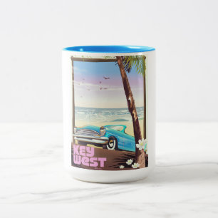 Taza Bicolor cartel de viaje vintage de key west florida