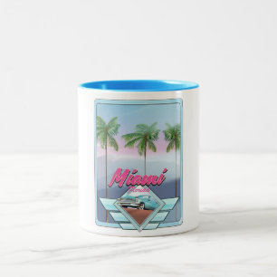 Taza Bicolor Cartel de viaje vintage de Miami Florida