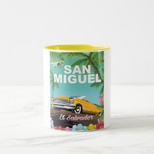 Taza Bicolor Cartel de viaje vintage de San Miguel El Salvador