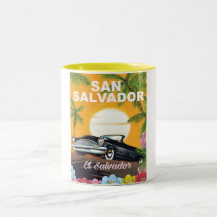 Taza Bicolor Cartel de viaje vintage de San Salvador