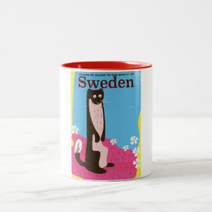 Taza Bicolor Cartel de viaje vintage de Suecia