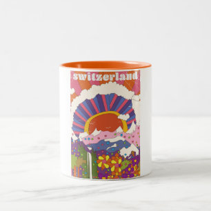 Taza Bicolor Cartel retro de viaje a Suiza