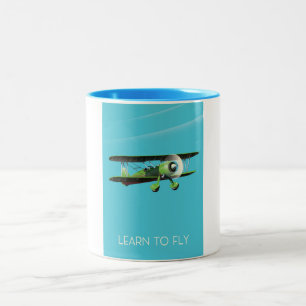 Taza Bicolor Cartel vintage de avión Lean To Fly