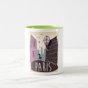 Taza Bicolor Cartel vintage de viaje a París, Francia.