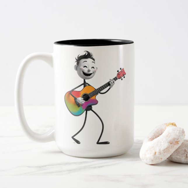 Taza Bicolor Cartoon Guitarist Mug (Con donut)