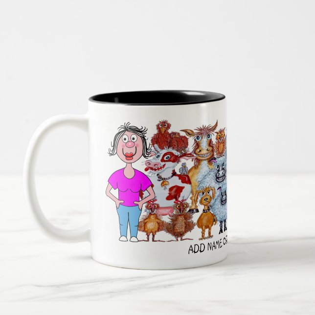 Taza Bicolor Cartoon of woman and animals (Izquierda)