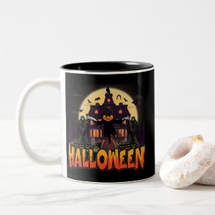 Taza Bicolor Casa de calabaza asustada, Halloween