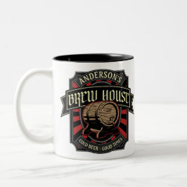 Taza Bicolor Casa de Cerveza Personalizada Etiqueta Bar de Cerv