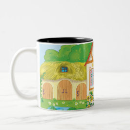 Taza Bicolor casa personalizado de cuento de hadas con techo ro