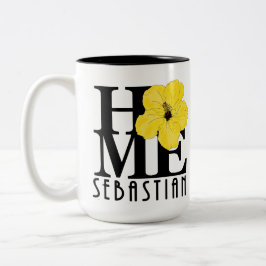 Taza Bicolor CASA Sebastian Florida hibisco amarillo de 15oz