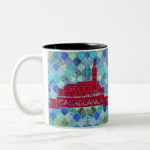 Taza Bicolor Casablanca Marruecos Souvenir