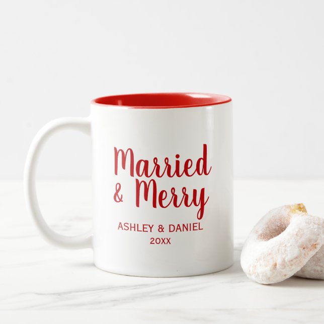 Taza Bicolor Casados y Felices Fiestas RW (Con donut)