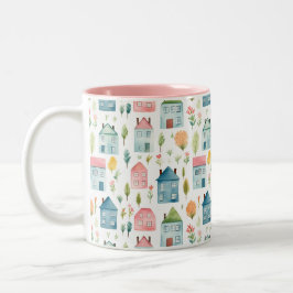 Taza Bicolor Casas de acuarela Cute Pastel