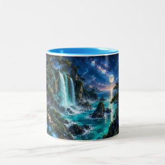 Taza Bicolor Cascada de Fantasía Mágica en la Costa del Océano