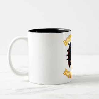 Taza Bicolor Casco de cráneo llameante nacido para montar