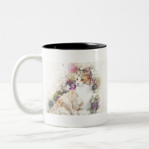 Taza Bicolor Cat Animal Flowers Art Eyes Abstract Watercolor.