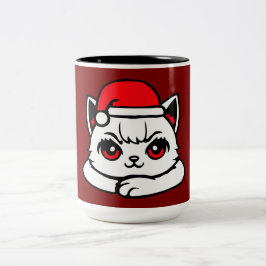 Taza Bicolor Cat Confident Santa Hat Crossed Arms Christmas