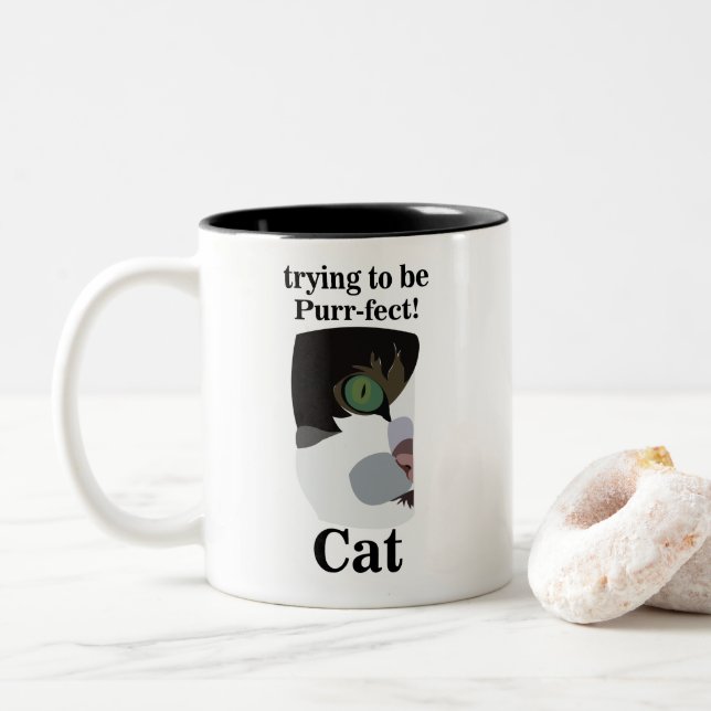Taza Bicolor Cat Face Funny (Con donut)