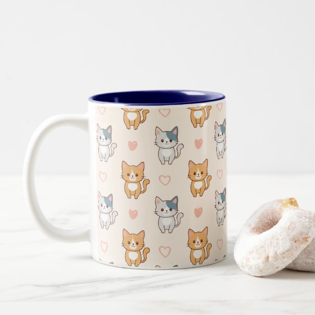 Taza Bicolor cat friends Mug (Con donut)