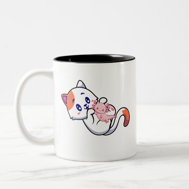 Taza Bicolor Cat y Axolotl Kawaii Neko Anime (Izquierda)