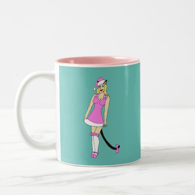 Taza Bicolor Catgirl Navidades rosados (Izquierda)