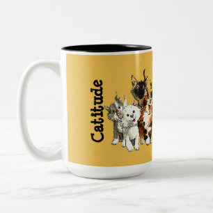 Taza Bicolor Catitude Cute Kitty Gatos Café Amarillo Mug