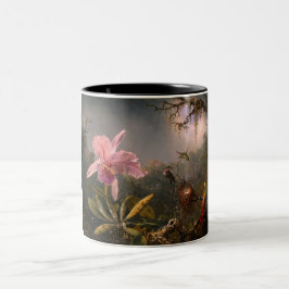 Taza Bicolor Cattleya Orchid y tres Hummingbirds (Cabeza)