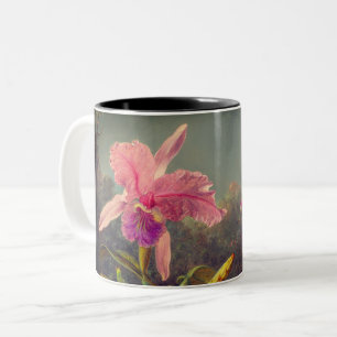 Taza Bicolor Cattleya Orchid y tres Hummingbirds Heade
