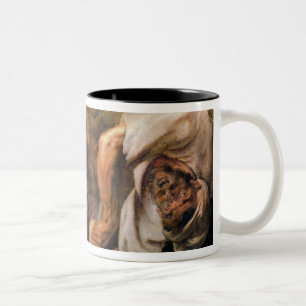 Taza Bicolor Caza del león, detalle de dos hombres y un león,