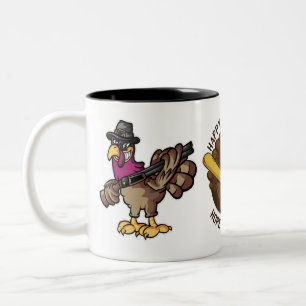 Taza Bicolor Cazador de Pavos de Acción de Gracias Divertido