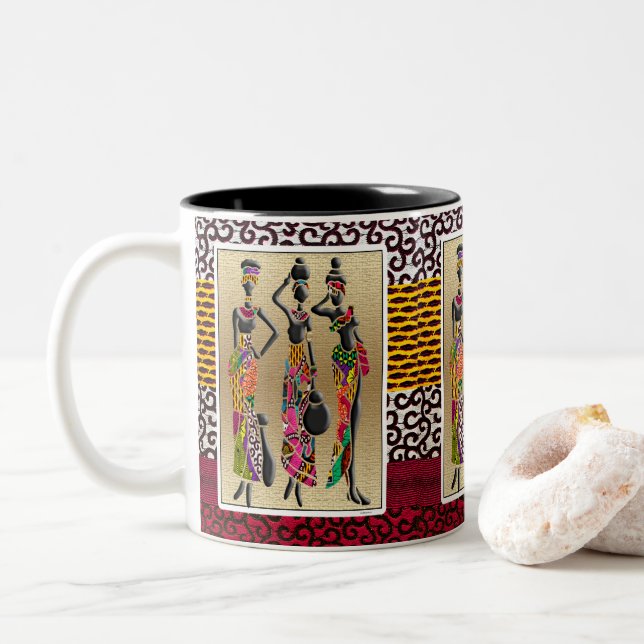 Taza Bicolor Celebración tribal afrocéntrica (Con donut)