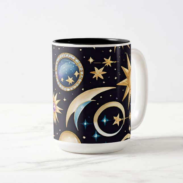 Taza Bicolor Celestial De Luna Y Estrellas (Anverso derecho)