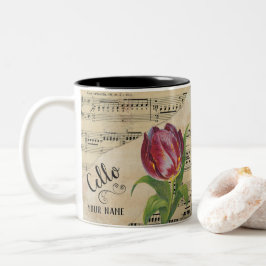 Taza Bicolor Cello Tulip Vintage Sheet Music Personalizado