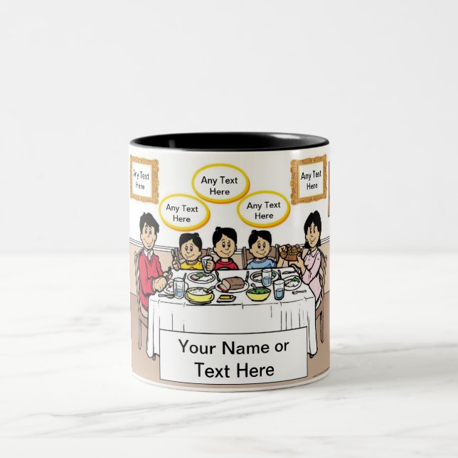 Taza Bicolor Cena familiar personalizada, 3 niños Personalizado (Centro)