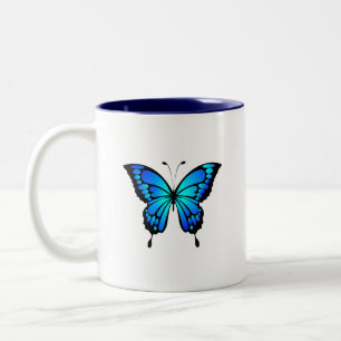 Taza Bicolor Cerámica de mariposa azul