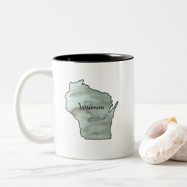 Taza Bicolor Cerámica de pintura de Ilustracion de Wisconsin (Con donut)