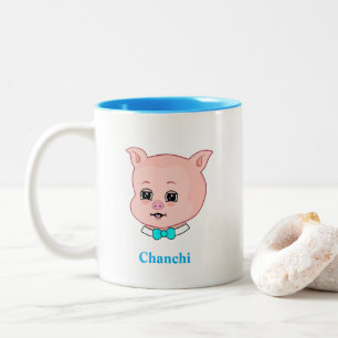 Taza Bicolor Cerdito de dibujos animados y caligrafía mono