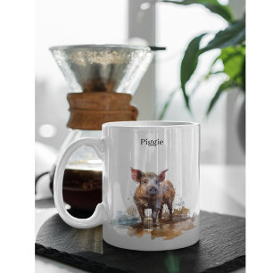 Taza Bicolor Cerdito Juguetón, personalizado