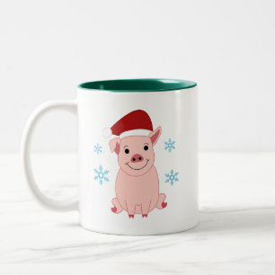 Taza Bicolor Cerdito navideño sonriente