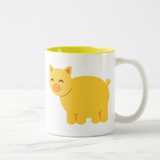 Taza Bicolor Cerdo amarillo lindo